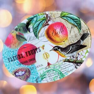 Elegant Glass Trinket Dish: Fleurs, Fruits & Bird Decoupage-Michel Design Works
